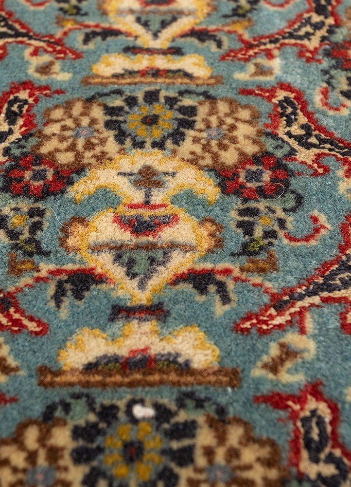 aalam red and orange wool hand knotted Rug - CloseUp