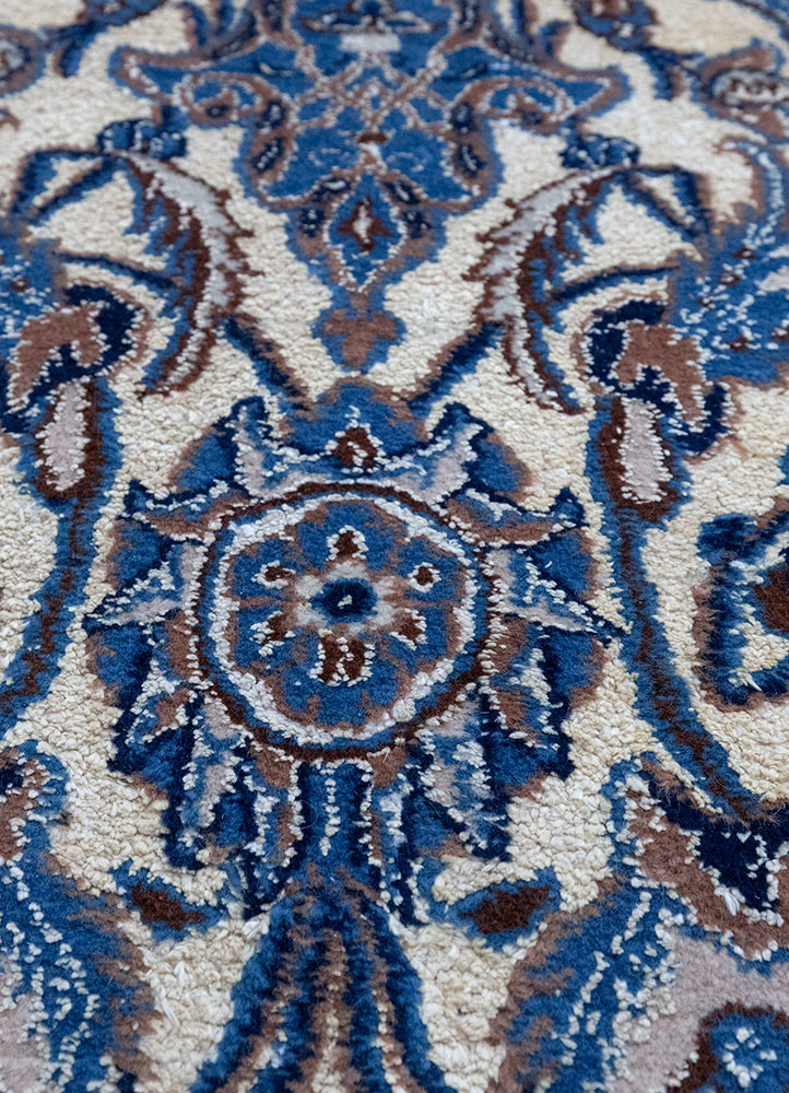 aalam blue wool and silk hand knotted Rug - CloseUp aalam blue wool and silk hand knotted Rug - CloseUp