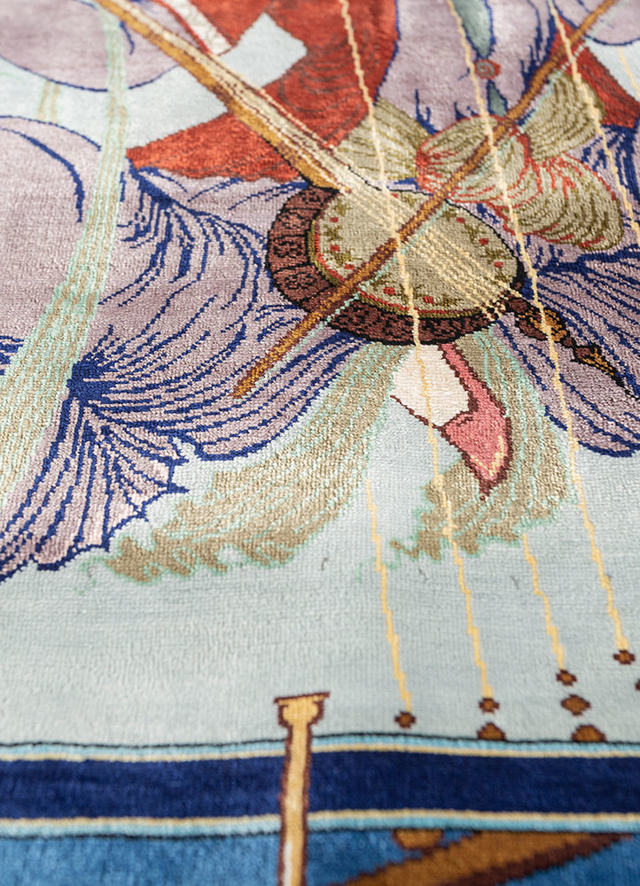 gulmarg blue silk hand knotted Rug - CloseUp
