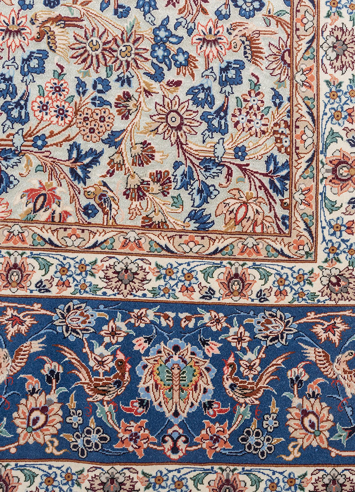 aalam blue wool and silk hand knotted Rug - CloseUp aalam blue wool and silk hand knotted Rug - CloseUp