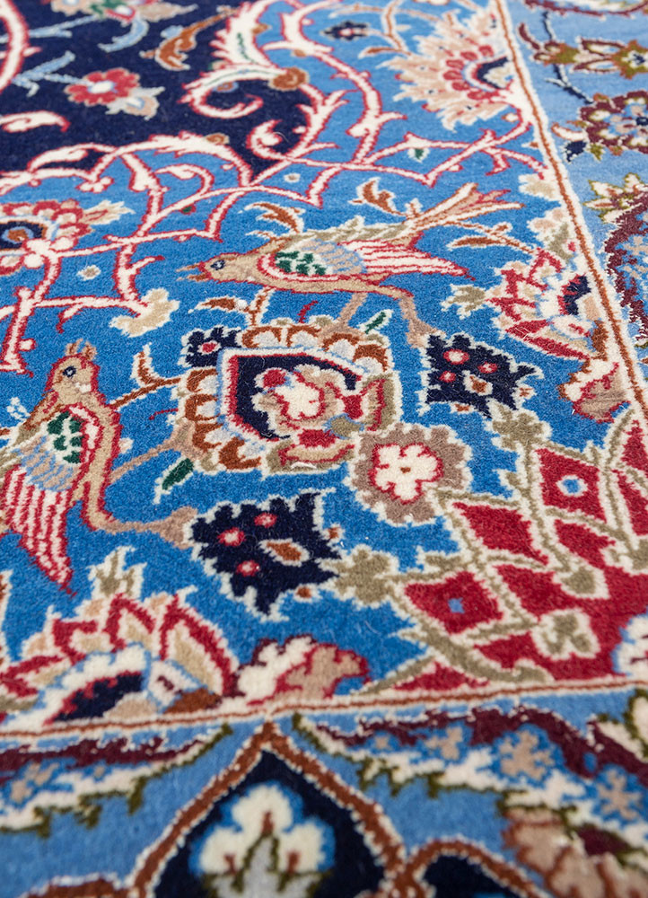 aalam blue wool and silk hand knotted Rug - CloseUp aalam blue wool and silk hand knotted Rug - CloseUp