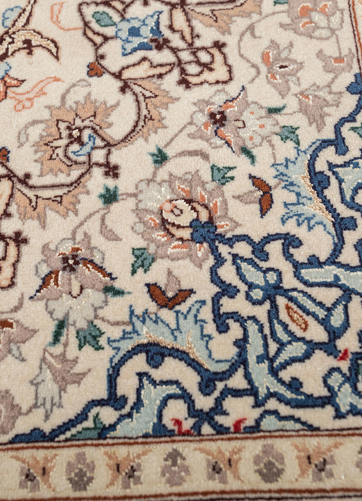 aalam red and orange wool and silk hand knotted Rug - CloseUp