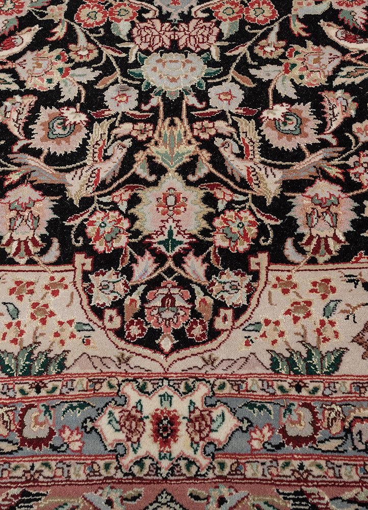 aalam red and orange wool and silk hand knotted Rug - CloseUp