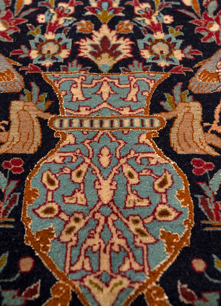 aalam blue wool and silk hand knotted Rug - CloseUp aalam blue wool and silk hand knotted Rug - CloseUp