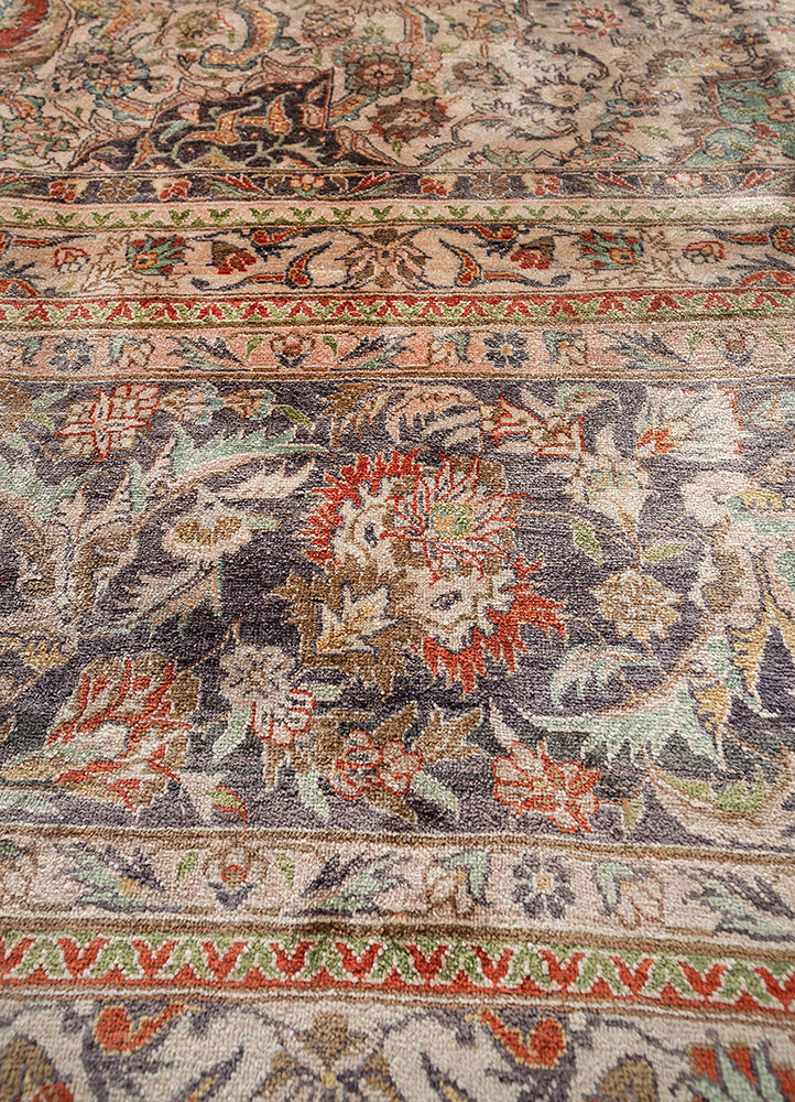 gulmarg red and orange silk hand knotted Rug - CloseUp gulmarg red and orange silk hand knotted Rug - CloseUp