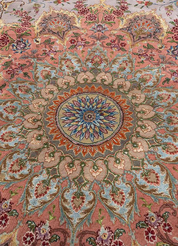 aalam pink and purple wool and silk hand knotted Rug - CloseUp aalam pink and purple wool and silk hand knotted Rug - CloseUp