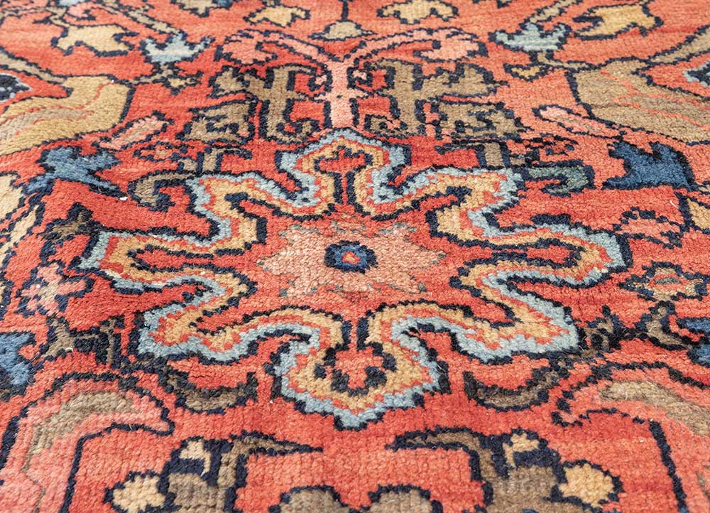 aalam red and orange wool hand knotted Rug - CloseUp