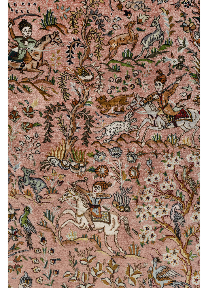 aprezo red and orange silk hand knotted Rug - CloseUp