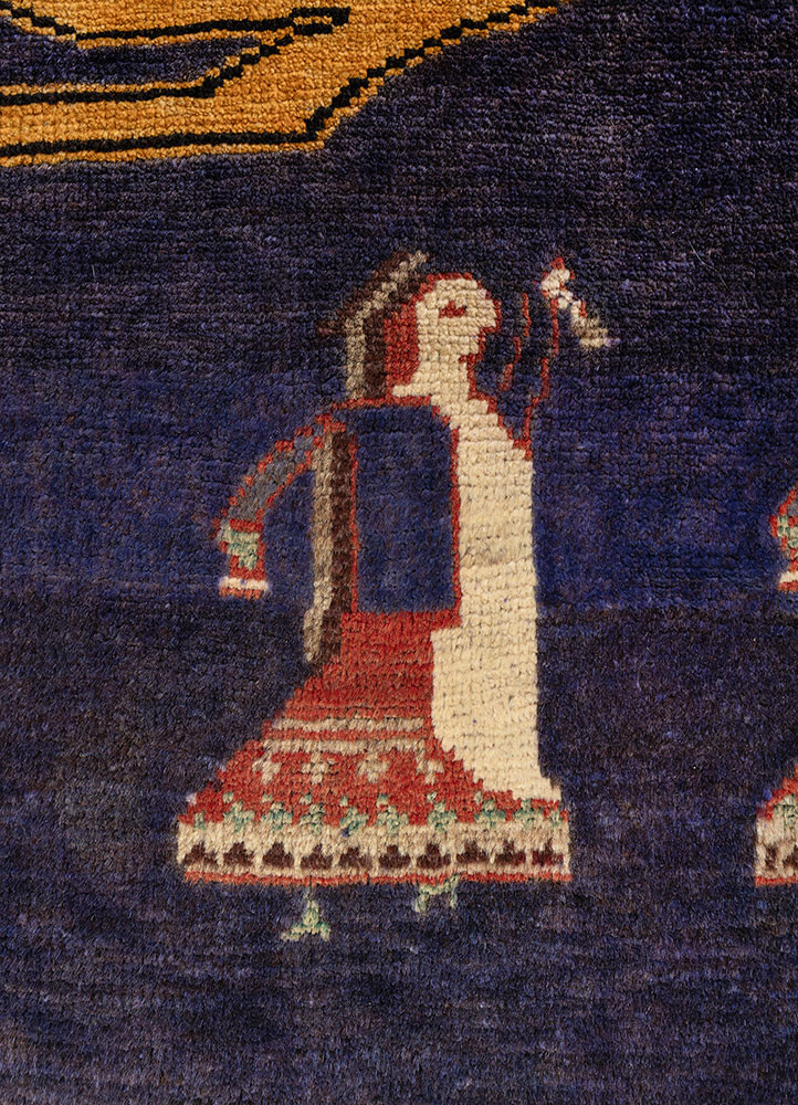 aalam blue wool hand knotted Rug - CloseUp