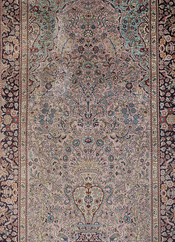 gulmarg pink and purple silk hand knotted Rug - CloseUp