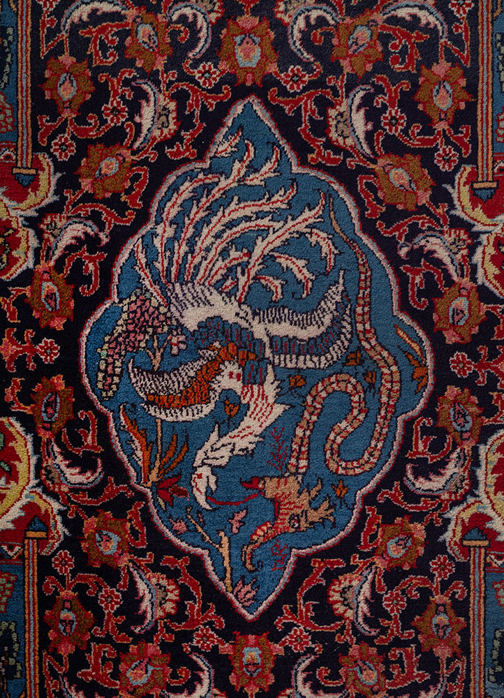 aalam red and orange wool hand knotted Rug - CloseUp