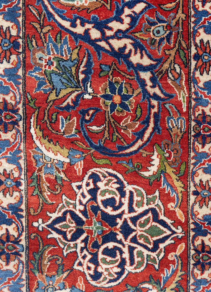 aalam red and orange wool hand knotted Rug - CloseUp