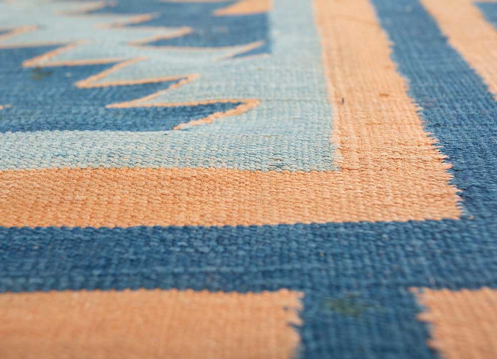 nayaab red and orange wool flat weaves Rug - CloseUp