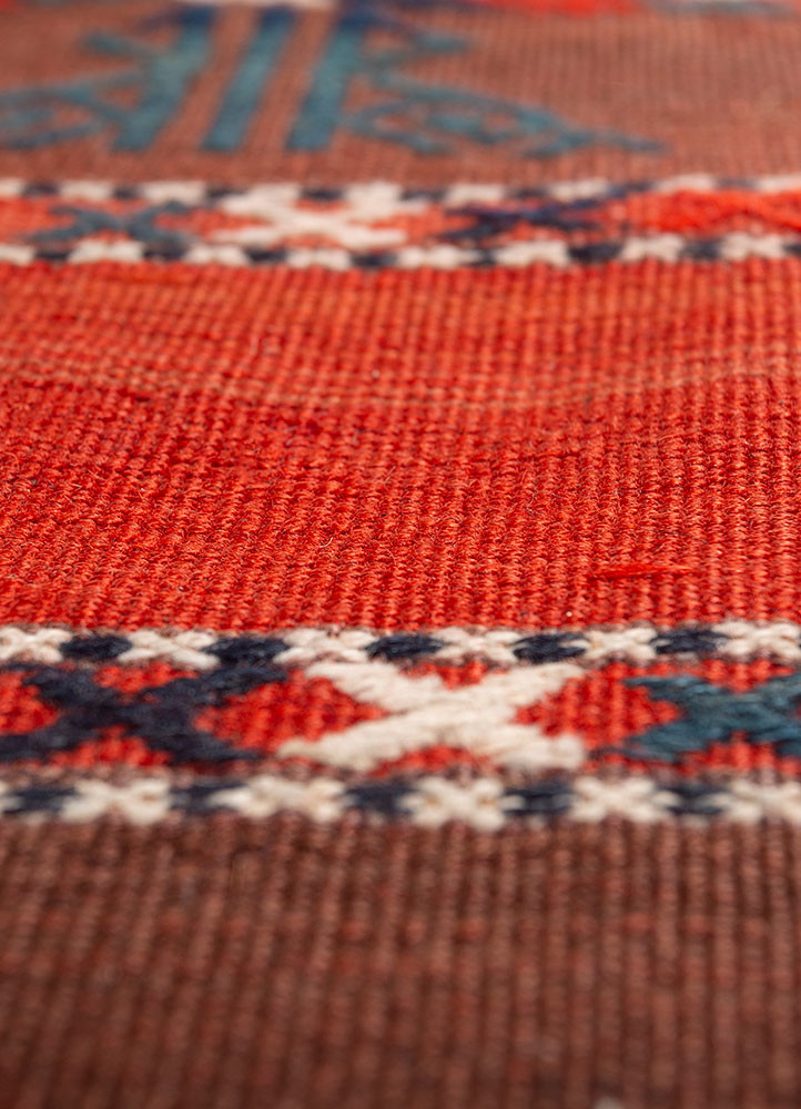 aalam red and orange wool flat weaves Rug - CloseUp