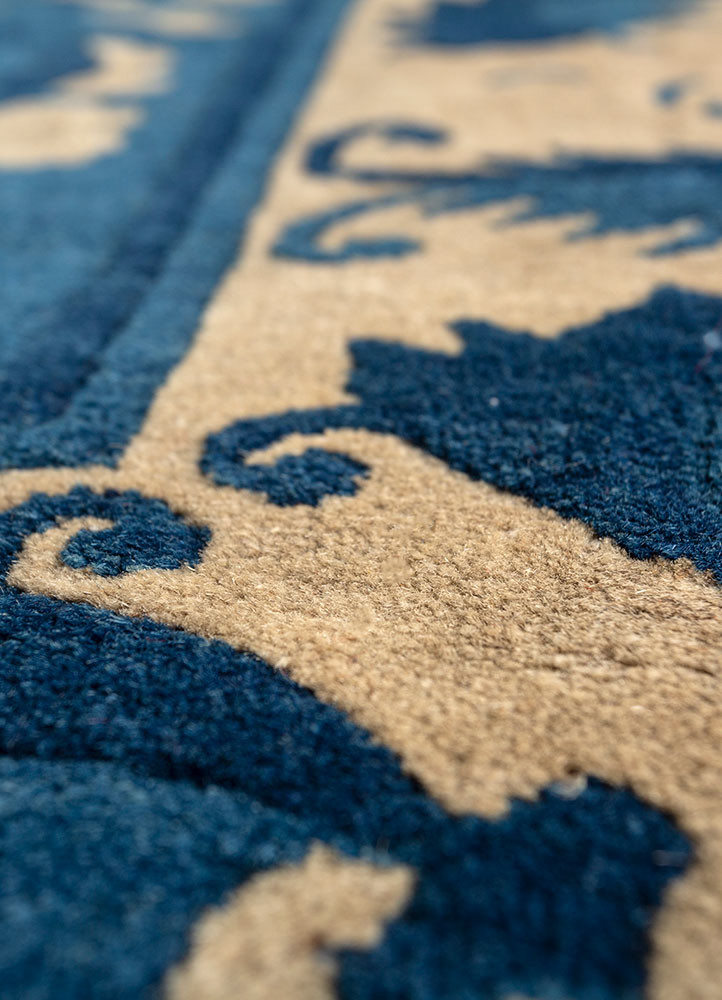 aalam blue wool hand knotted Rug - CloseUp