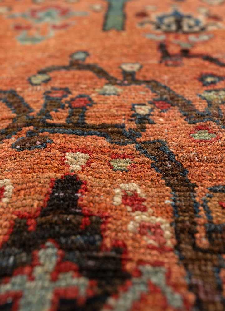 aalam red and orange wool hand knotted Rug - CloseUp aalam red and orange wool hand knotted Rug - CloseUp
