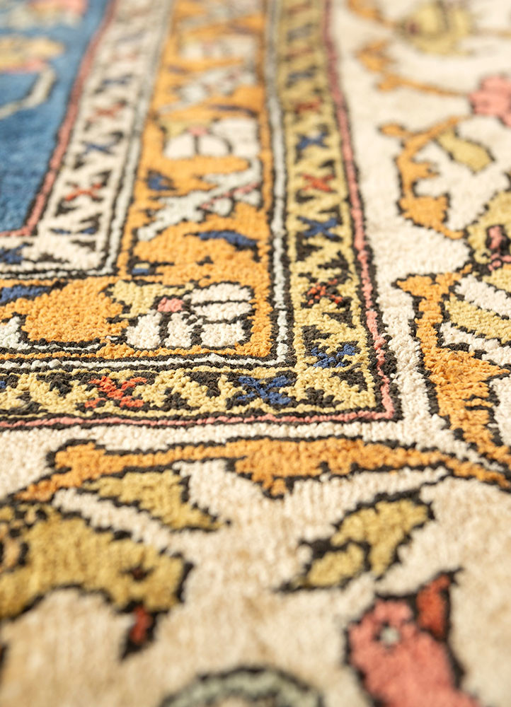 aalam red and orange bamboo silk and zari hand knotted Rug - CloseUp