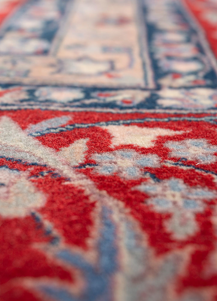 aalam red and orange wool hand knotted Rug - CloseUp
