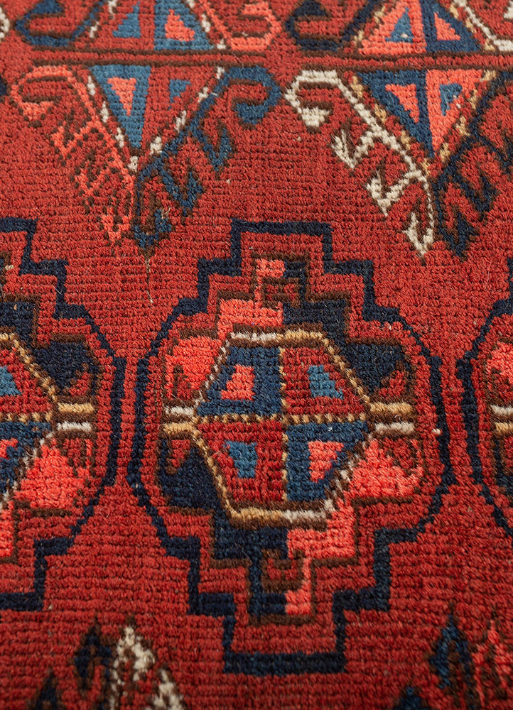 nuray red and orange wool hand knotted Rug - CloseUp