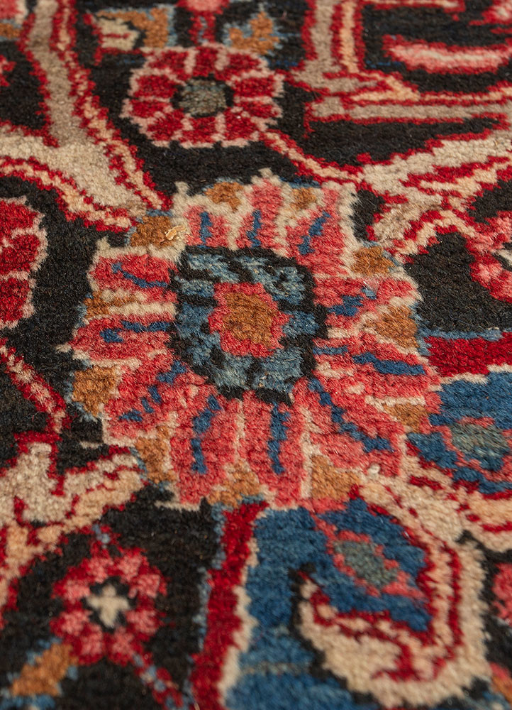 aalam red and orange wool hand knotted Rug - CloseUp