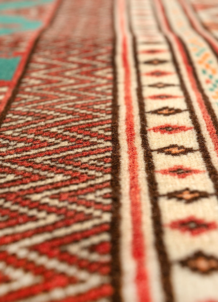 aalam green wool flat weaves Rug - CloseUp
