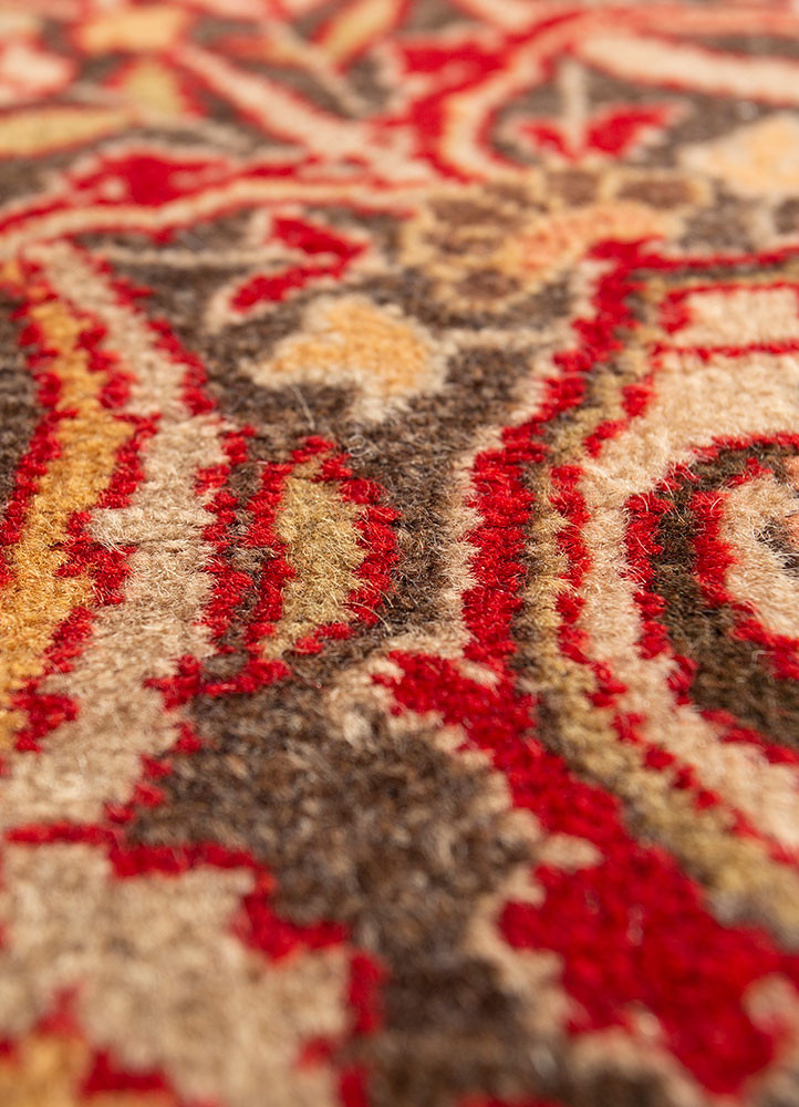 aalam red and orange wool hand knotted Rug - CloseUp