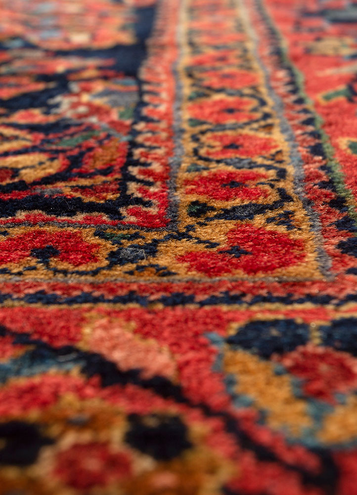 aalam blue wool hand knotted Rug - CloseUp