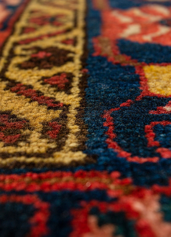 aalam blue wool hand knotted Rug - CloseUp