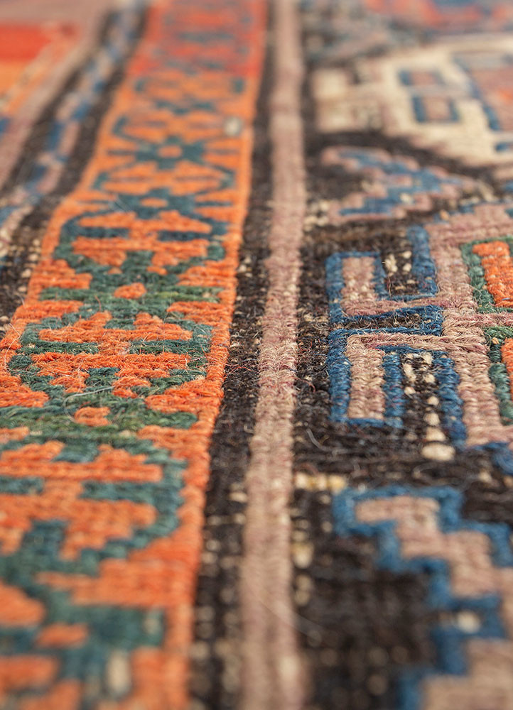 nayaab blue wool flat weaves Rug - CloseUp
