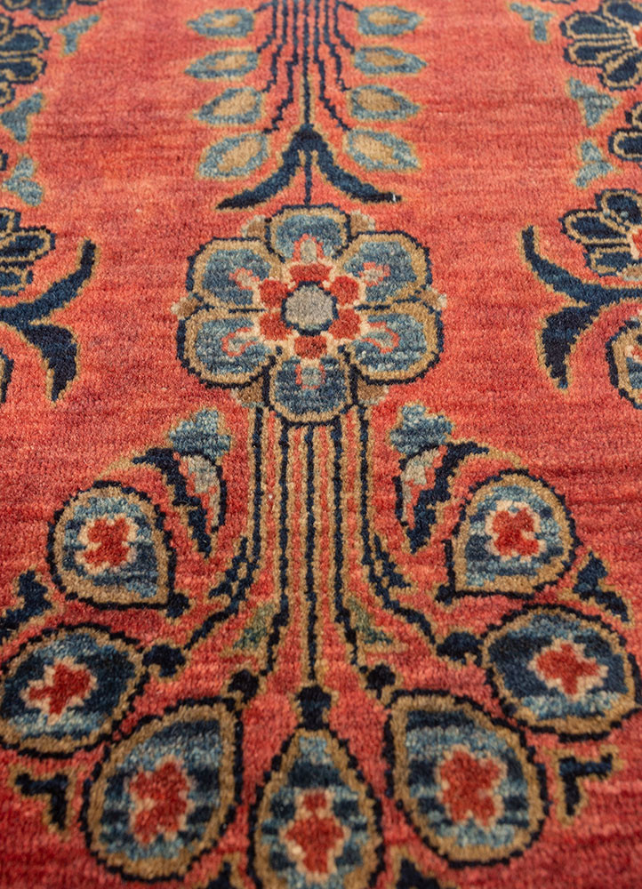 aalam red and orange wool hand knotted Rug - CloseUp aalam red and orange wool hand knotted Rug - CloseUp