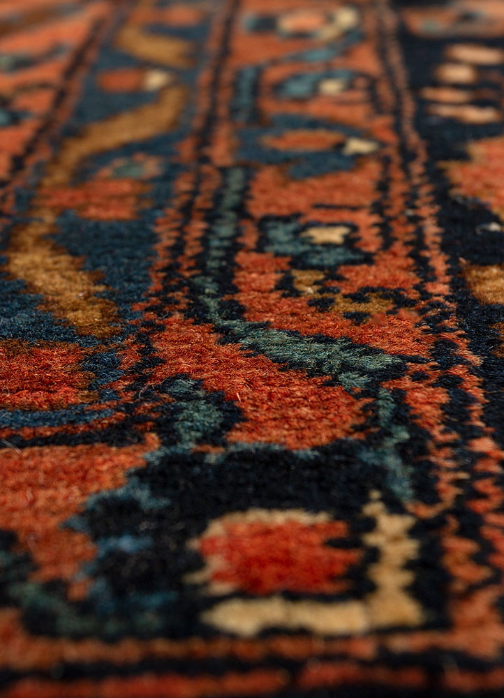 aalam red and orange wool hand knotted Rug - CloseUp
