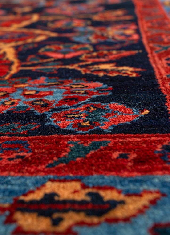 aalam blue wool hand knotted Rug - CloseUp