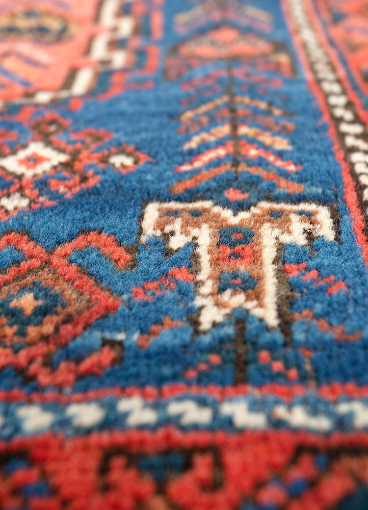 aalam blue wool hand knotted Rug - CloseUp