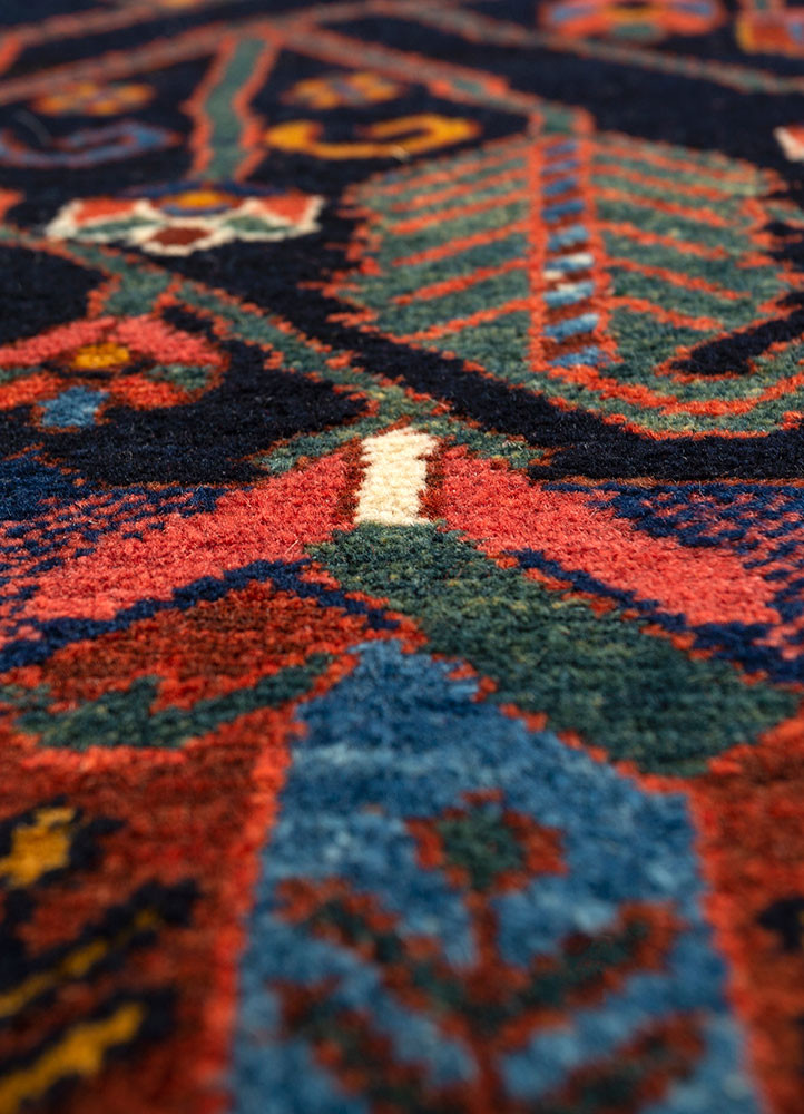aalam blue wool hand knotted Rug - CloseUp