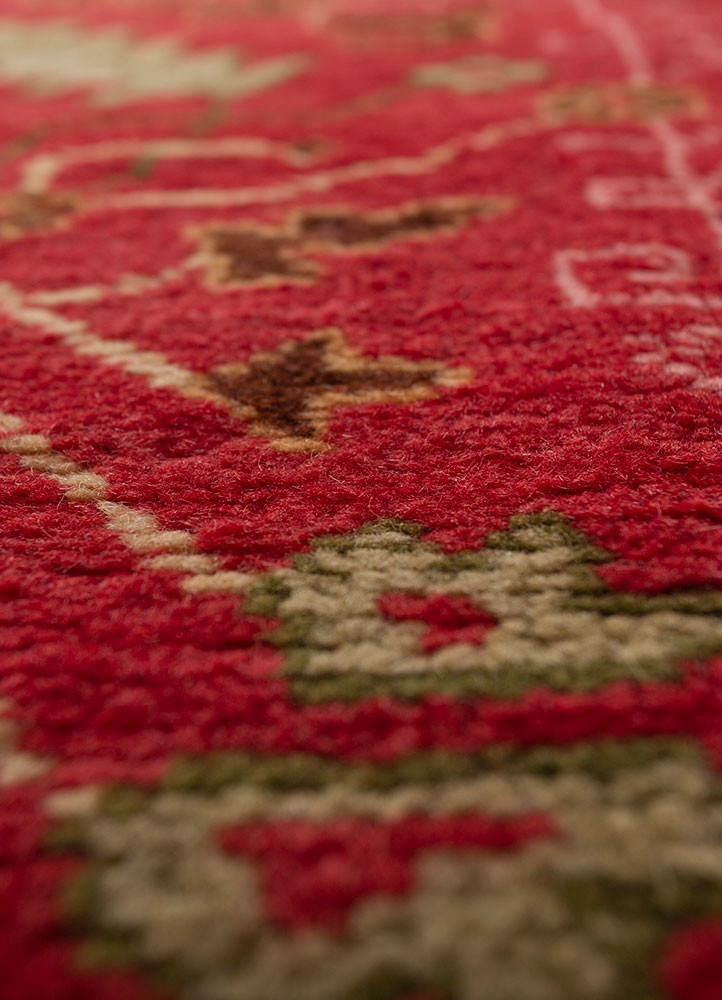 aalam red and orange wool hand knotted Rug - CloseUp