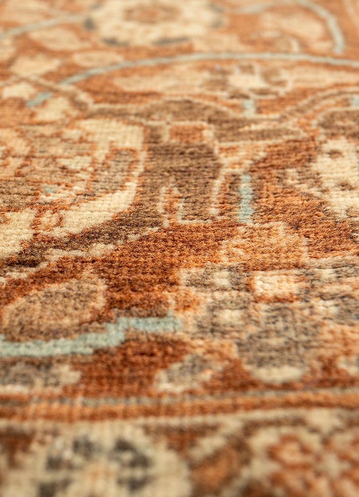 aalam red and orange wool hand knotted Rug - CloseUp