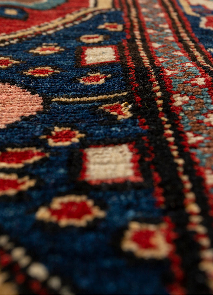 aalam blue wool hand knotted Rug - CloseUp