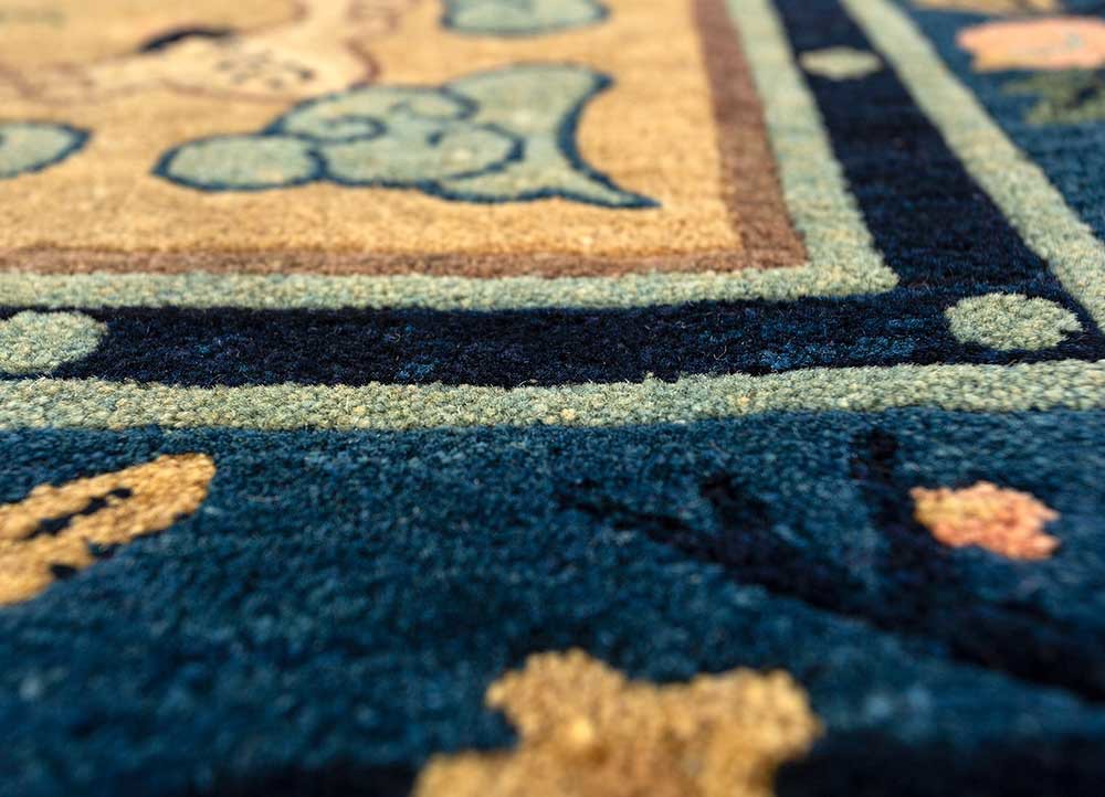 pechino green wool hand knotted Rug - CloseUp