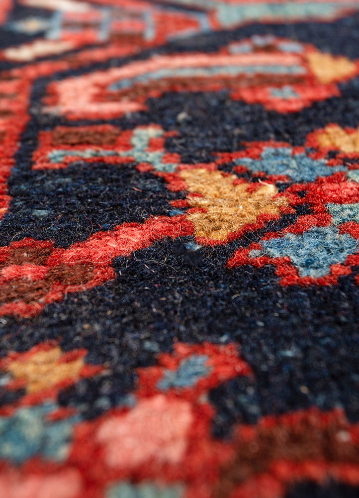 aalam red and orange wool hand knotted Rug - CloseUp
