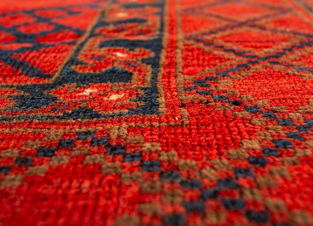 kiaan red and orange wool hand knotted Rug - CloseUp