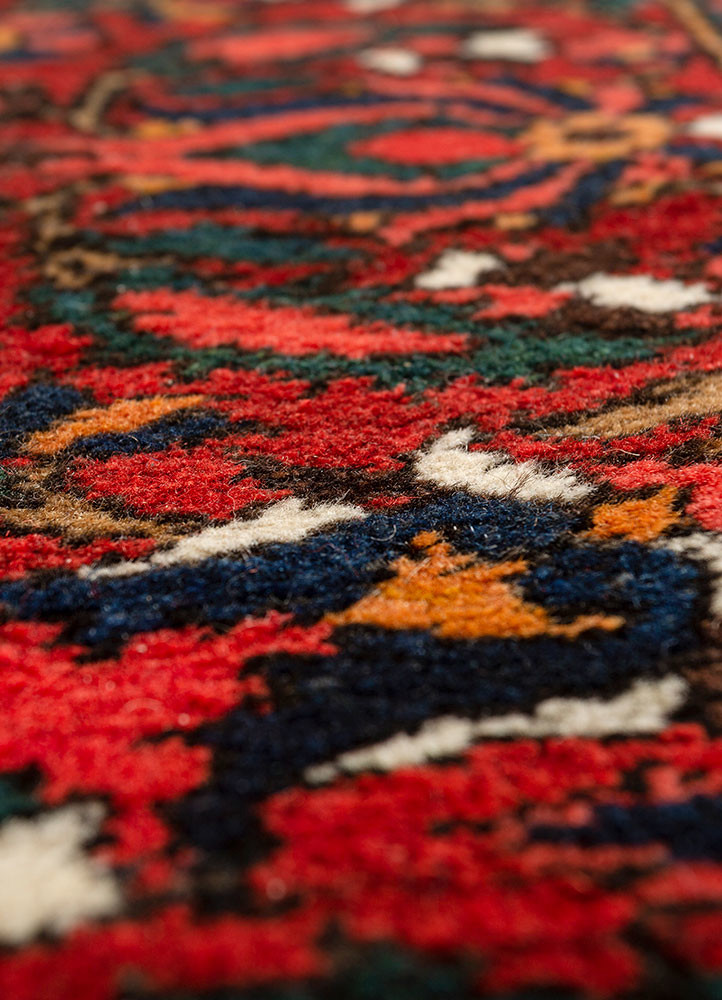 aalam red and orange wool hand knotted Rug - CloseUp