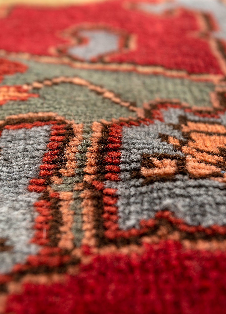 aalam red and orange wool hand knotted Rug - CloseUp aalam red and orange wool hand knotted Rug - CloseUp