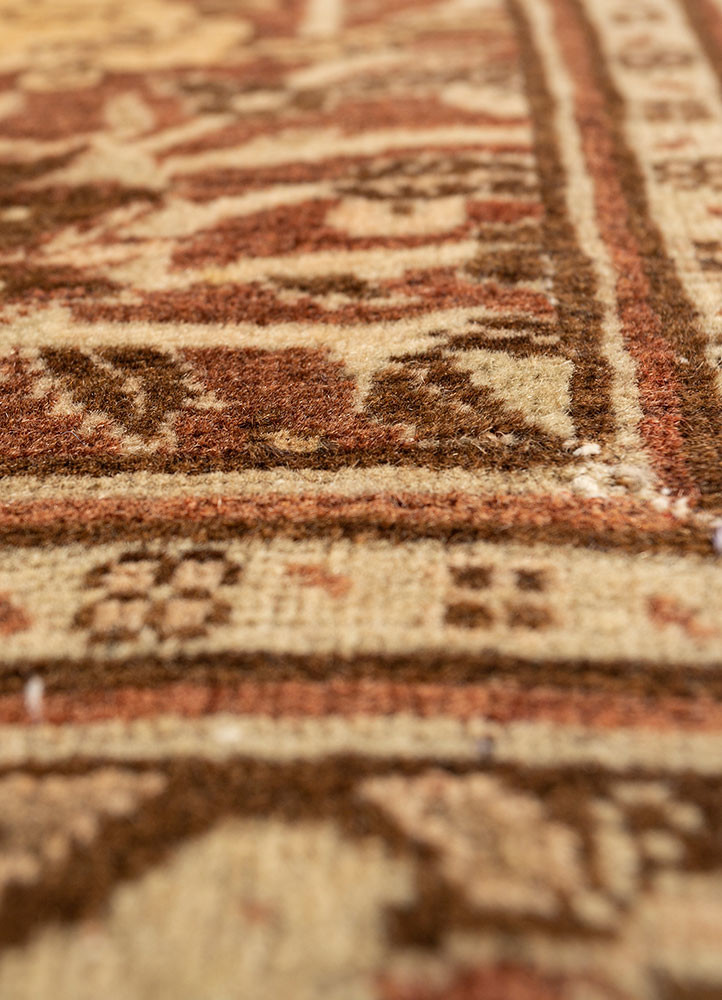 aalam red and orange wool hand knotted Rug - CloseUp