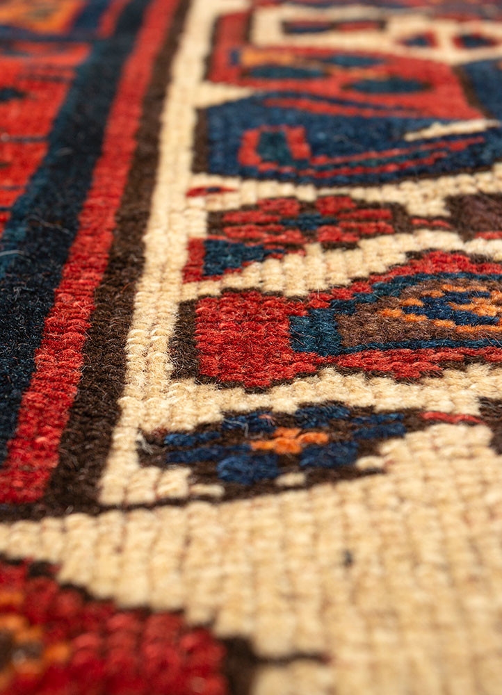 aalam red and orange wool hand knotted Rug - CloseUp
