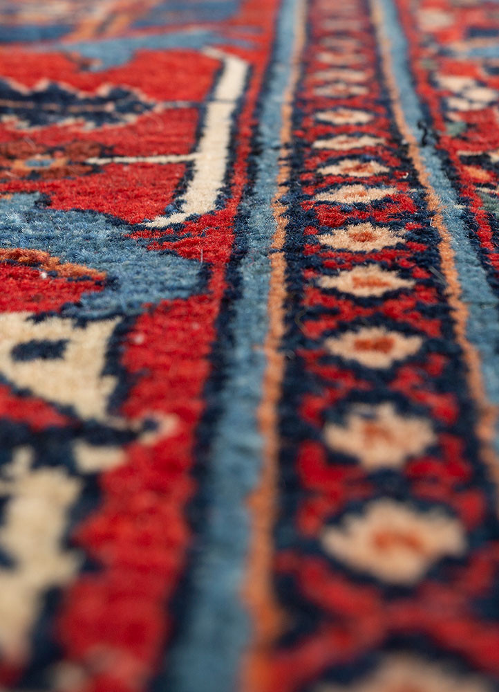 aalam blue wool hand knotted Rug - CloseUp