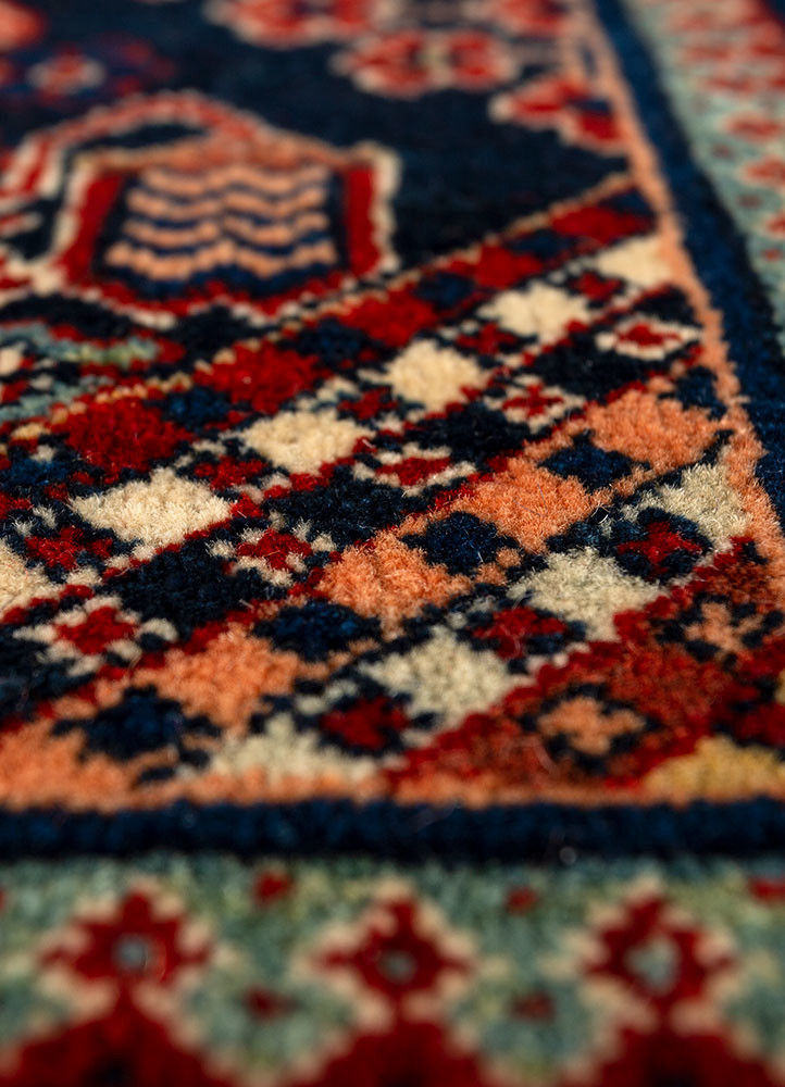 aalam blue wool hand knotted Rug - CloseUp