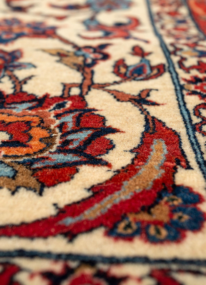aalam red and orange wool hand knotted Rug - CloseUp