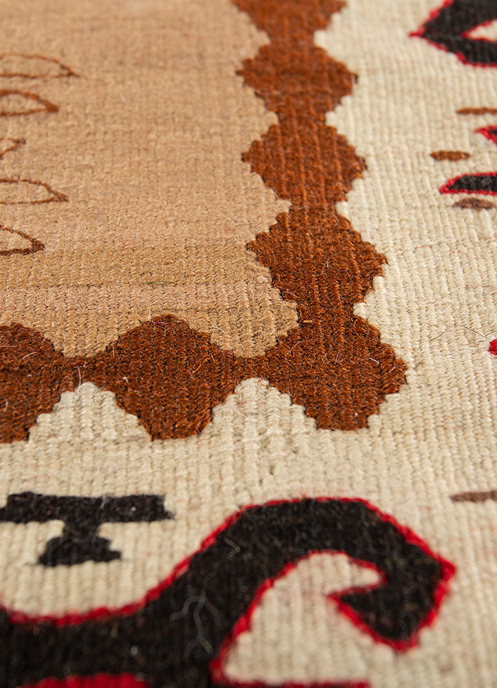 nayaab beige and brown wool flat weaves Rug - CloseUp nayaab beige and brown wool flat weaves Rug - CloseUp
