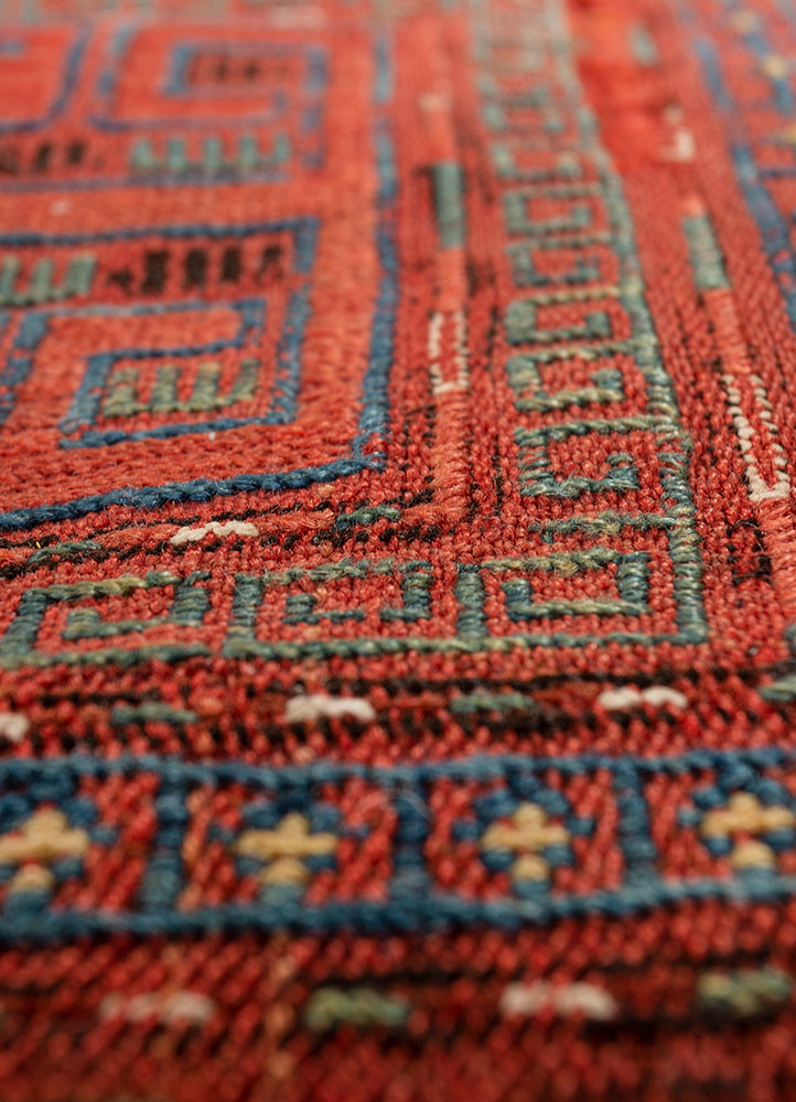 nayaab red and orange wool flat weaves Rug - CloseUp nayaab red and orange wool flat weaves Rug - CloseUp