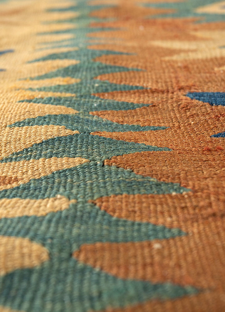 nayaab blue wool flat weaves Rug - CloseUp